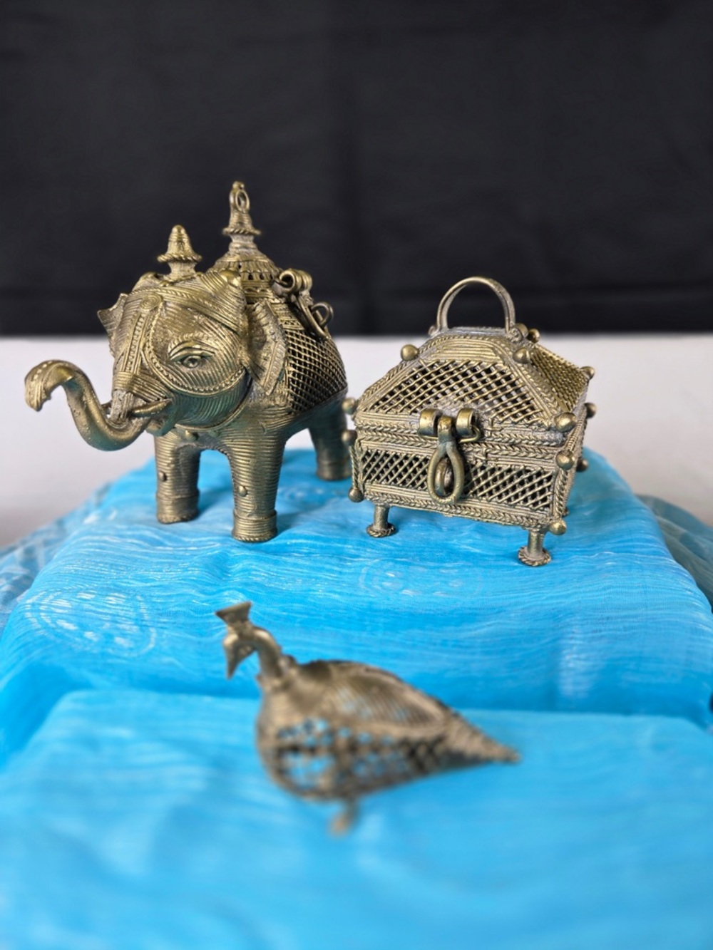 Elephant Incense Burner, Lidded Box, Lattice Bird & Peacock